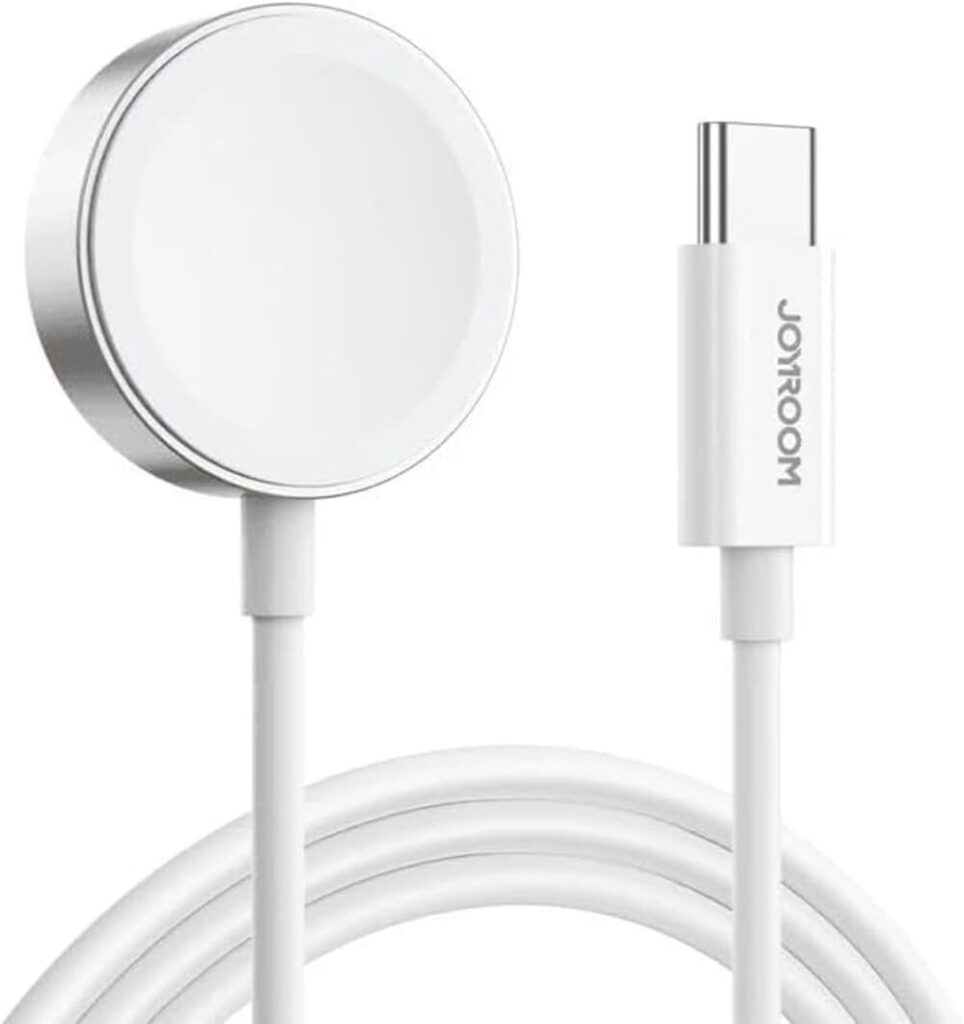 كابل شحن لاسلكي مغناطيسي S‑IW004 من USB‑C إلى ساعة آبل (1.2 م)، شاحن مغناطيسي سريع 2.5 واط – متوافق مع ساعة آبل سلسلة 1-7 وSE، من جوي رووم، أبيض