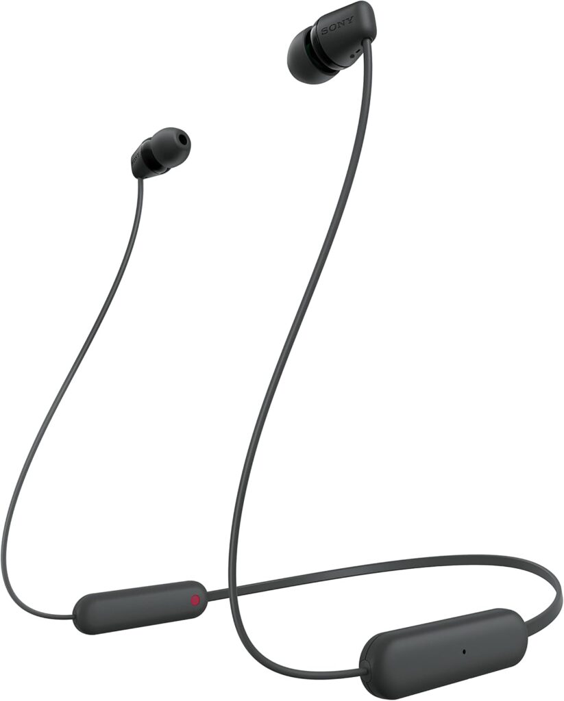سماعة WI-C100-B بلوتوث لاسلكية داخل الاذن WI-C100 مع ميكروفون مدمج من سوني، اسود أسود