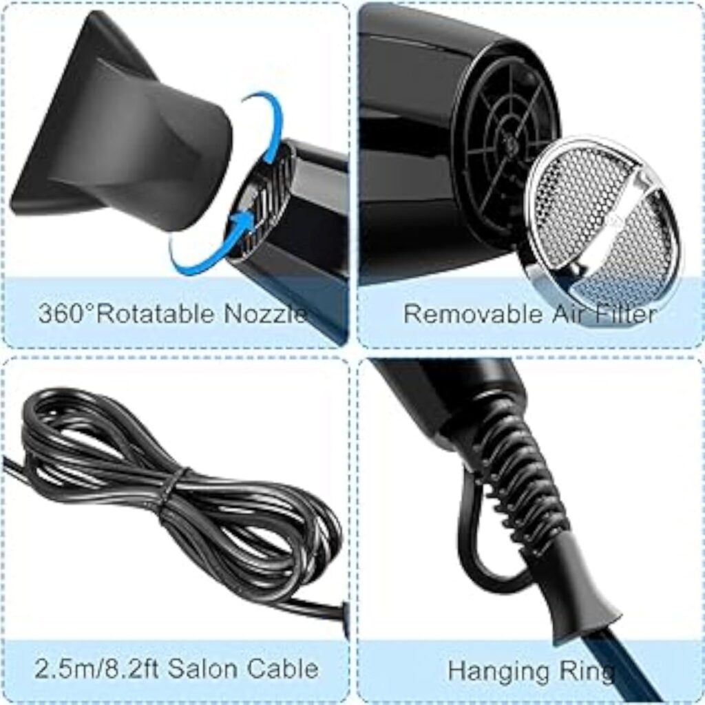 مجفف شعر 5 في 1 من هوم جولد HG-681 بلون أزرق فاتح بقدرة 4000 واط 5 × 1 مع إعدادات متعددة للعناية بالأيونات وحماية من الحرارة الزائدة