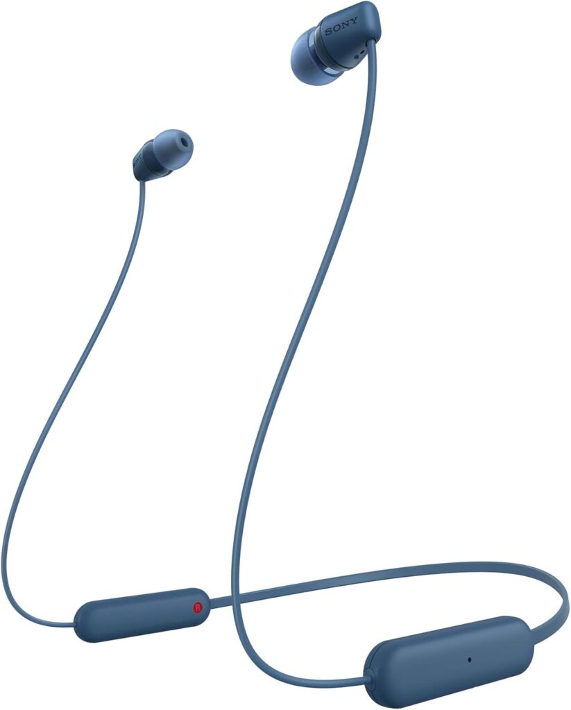 سماعة WI-C100-أزرق بلوتوث لاسلكية داخل الاذن WI-C100 مع ميكروفون مدمج من سوني، ازرق