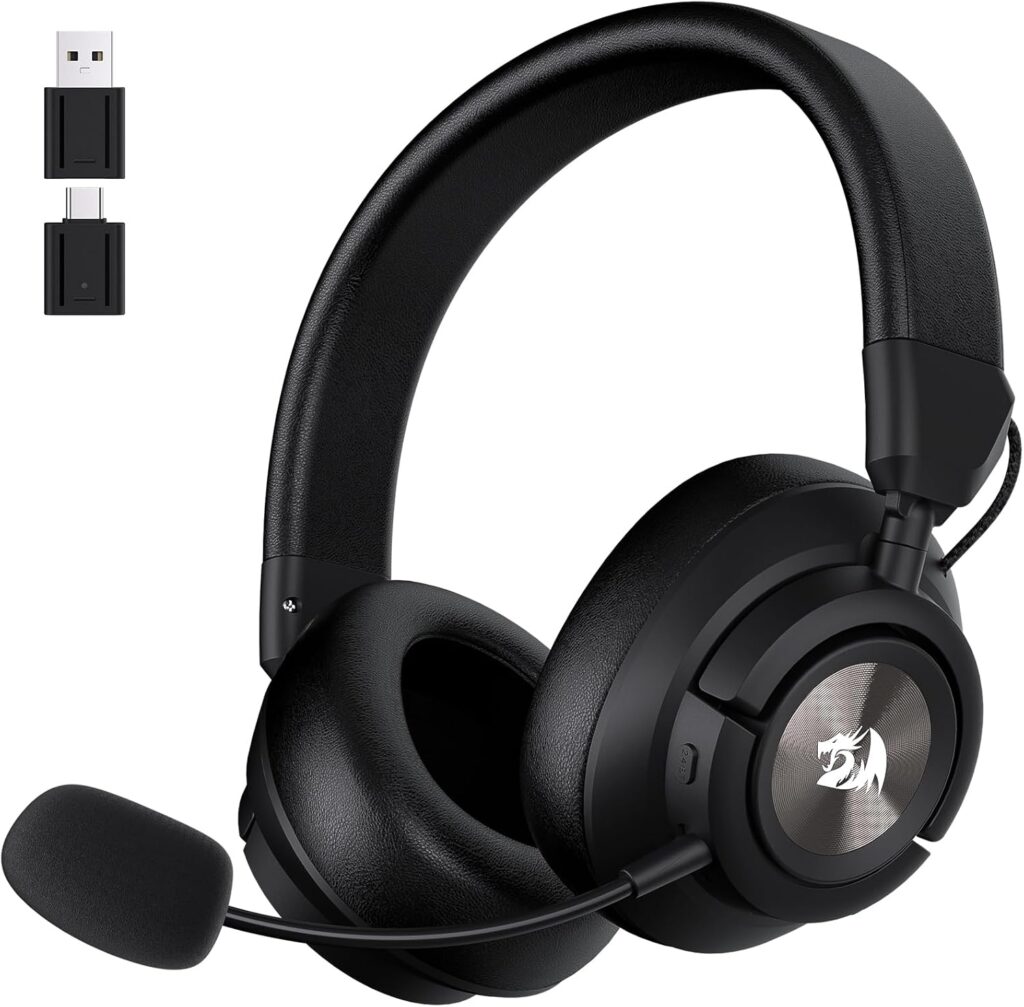 سماعة رأس لاسلكية للألعاب H889 بـ4 أوضاع اتصال 2.4G/بلوتوث/3.5 ملم/USB، مكبر صوت داخلي 53 ملم، صوت مكاني ومحيطي 7.1، ميكروفون قابل للفصل، للكمبيوتر/PS5/PS4/NS/اكس بوكس ون/الموبايل من ريدراجون، أسود