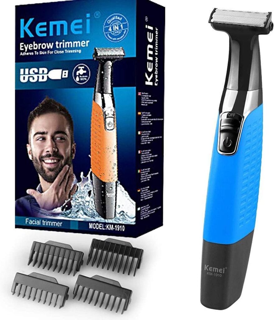 ماكينة تشذيب الحواجب واللحية للرجال من كيمي، تعمل رطبة وجافة، موديل km-1910