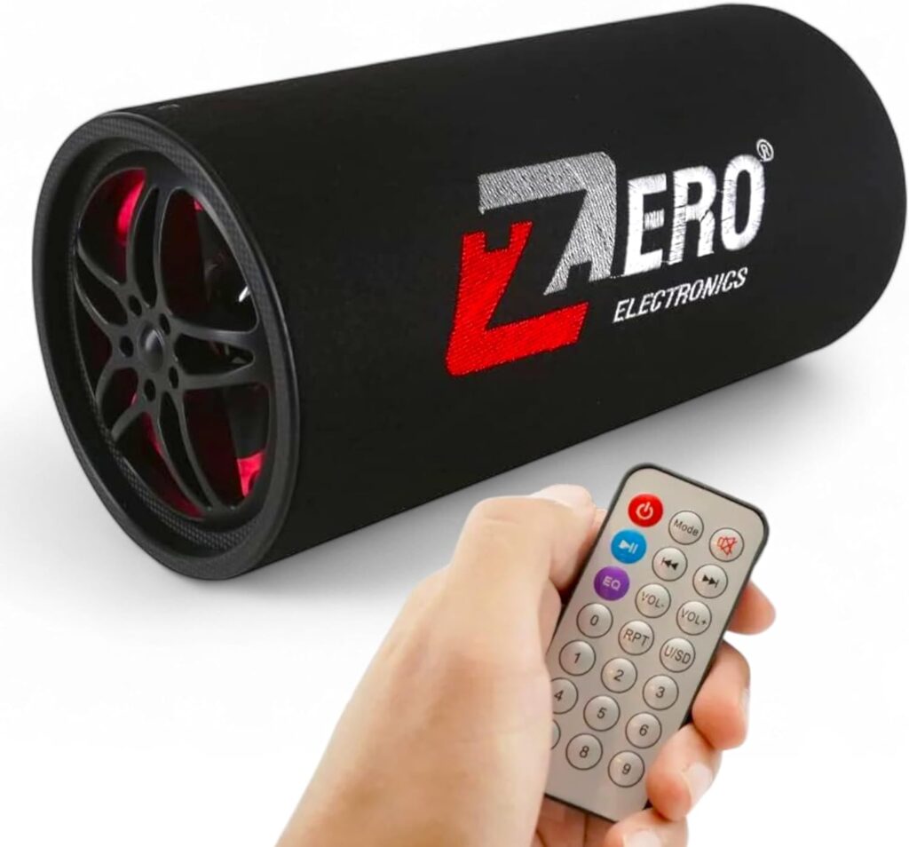 مكبر ومضخم صوت للسيارة ZR-5 تشغيل بتيار متردد-مستمر USB يعمل بالبلوتوث مع كارت TF وAUX وريموت كنترول متضمن، مكبر بصوت باس مقاس 15.2 سم (20Hz، 2W) نظام صوت سيارة عالي الطاقة، مكبر صوت باس بشكل دائري