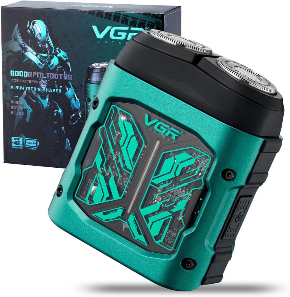 VGR 344 Mini Electric Shaver for Men, Electric Shaver for Men with Magnetic Dual Rotation Heads for Easy Cleaning, Compact Travel Shaver for Face with IPx6 Waterproof, USB Charging, Green