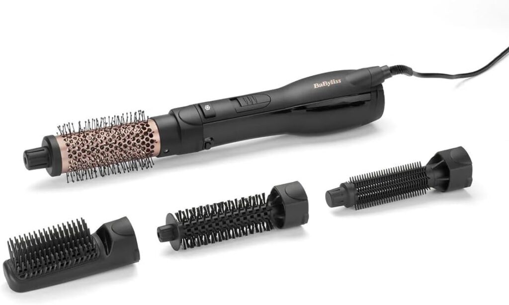BaByliss Smooth Finish 1200 Air Brush with 4 Attachments, Ionic Hair Styler for Drying Volumizing Shaping & Straightening, 3 Temperature Settings, Black – AS122E