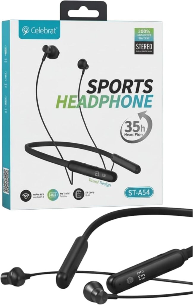 سماعات راس رياضية لاسلكية ST-A54 مع ميكروفون HD وصوت جهوري عميق، سماعات اذن مغناطيسية مريحة، سماعات بلوتوث مقاومة للعرق لصالة الالعاب الرياضية والجري والمكالمات بدون استخدام اليدين – اسود