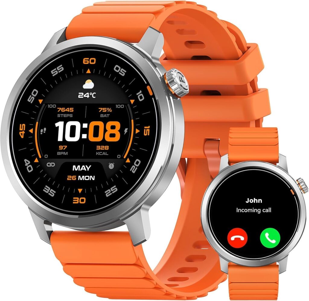 KOSPET ORB Smartwatch with AMOLED Display, Built-in GPS, Bluetooth, Waterproof Fitness & Health Tracking Smart Watch for Men Women, Android & iOS Compatible – Orange Strap